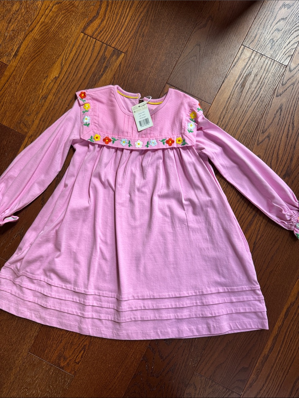 NWT Boden Girls' Pink Long-Sleeve Embroidered Floral Dress
